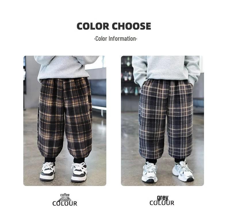 Boys' Fleece Lined Plaid Sweatpants: Winter Warm One-Piece Casual Pants for Toddlers