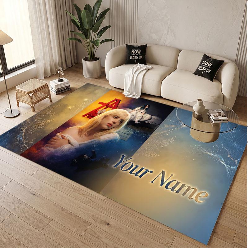 Custom Name Crystal Velvet Rug,Billie Eilish Comfortable Anti Slip Floor Mat For Room Decoration