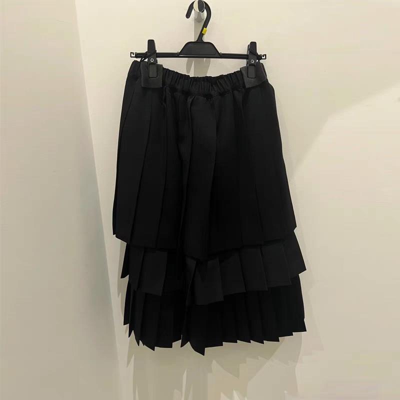 CDG KZYU Japanese-Style High Waist Pleated Patchwork Midi Skirt for Women - Spring/Summer Collection