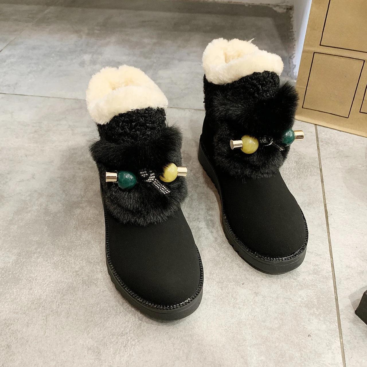 Модные меховые ботильоны женские зимние ботинки на толстой подошве женская обувь — фото 8