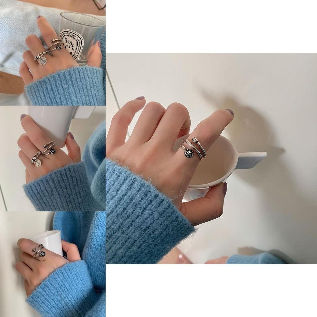 Style Korean Youthful Adjustable Bear Pattern Flower Ring For Women Chic Versatile And