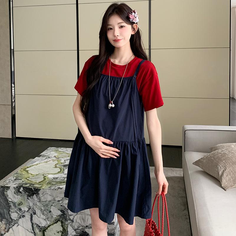 

Summer 2026 Korean Style Maternity Two-Piece Set: Short Sleeve T-shirt + Camisole Dress 2XL