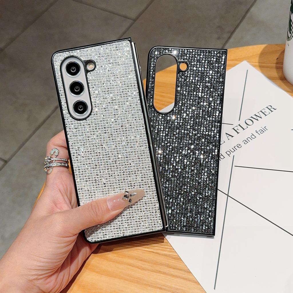 For Samsung Galaxy Z Fold6 5G Case Rhinestone Decor PU Leather Coated PC Phone Cover