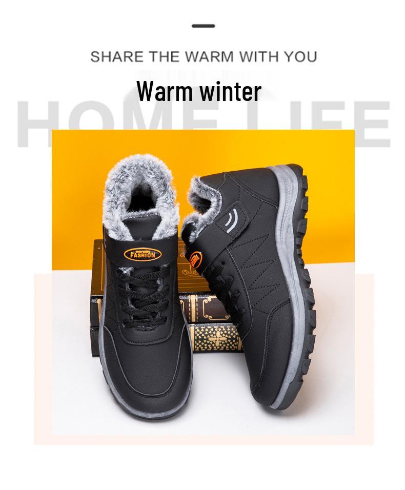 Men's Waterproof Leather Walking Shoes - Velvet Lined, Non-Slip, Warm Winter Casuals for Middle-Aged and Elderly.