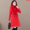 Silný vlněný dámský kabát na podzim a zimu dlouhý kabát s kožešinovým límcem