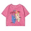 Pet Dinosaur American Printing Women Washed Short T-Shirt Soft  Street Distress T Shirts Breathable Midriff-Baring Tshirt