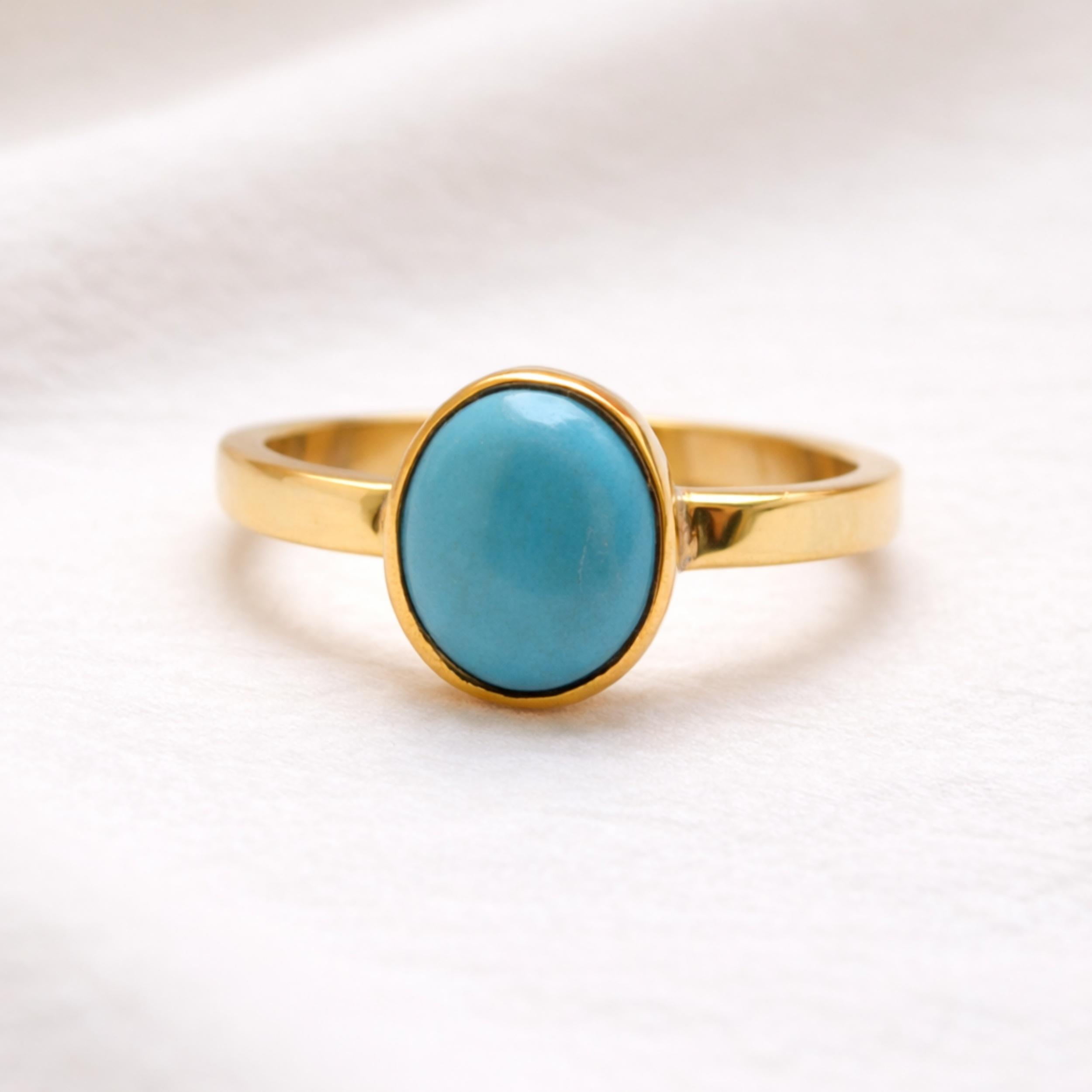 Arizona Turquoise Statement Ring in Gold Plated 925 Sterling Silver – Minimalist Blue Gemstone Ring 4 серебряный