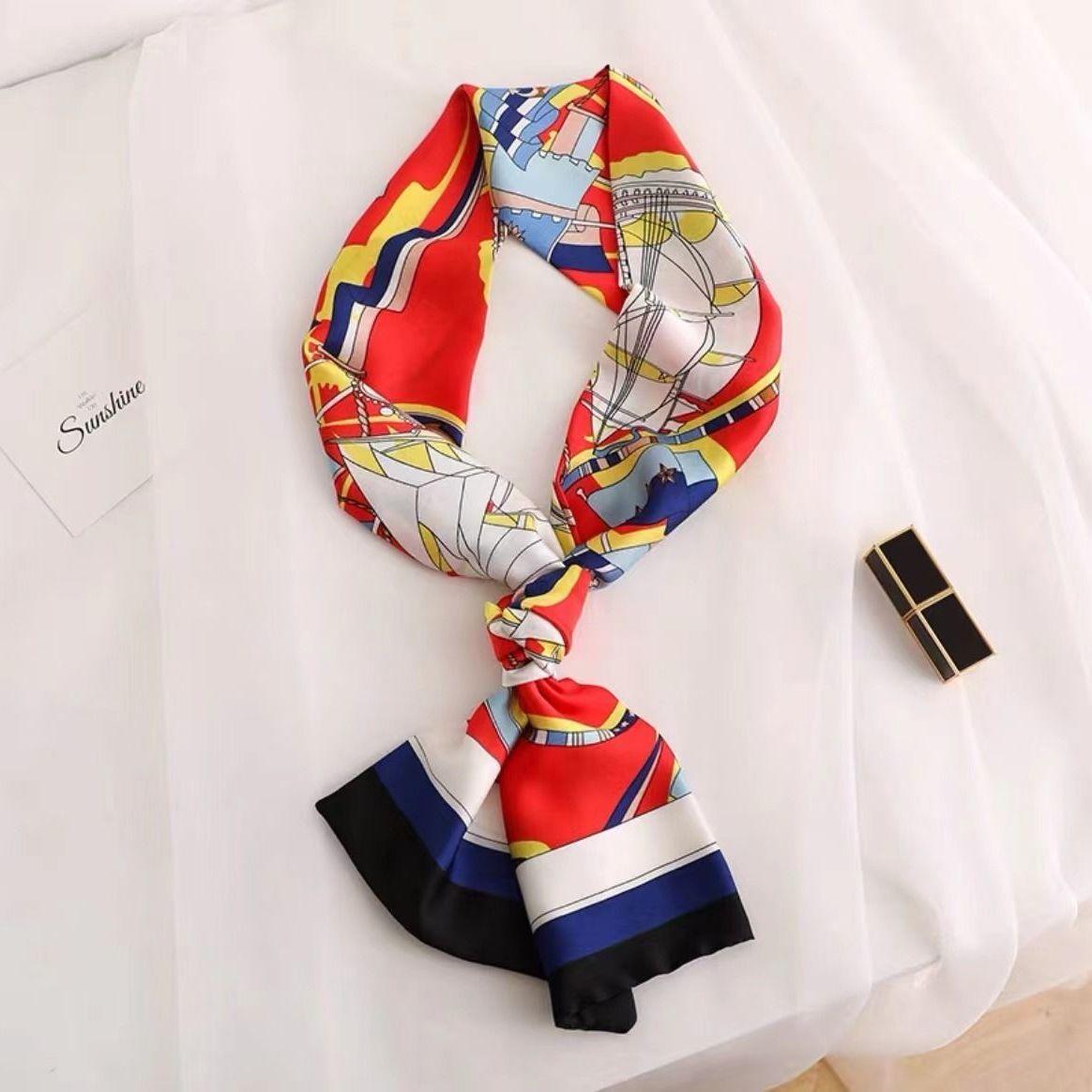 

Шелковый шарф женский популярный маленький длинный женский тонкий шарф-лента завязанный мешок декоративный костюм шарф платок на голову