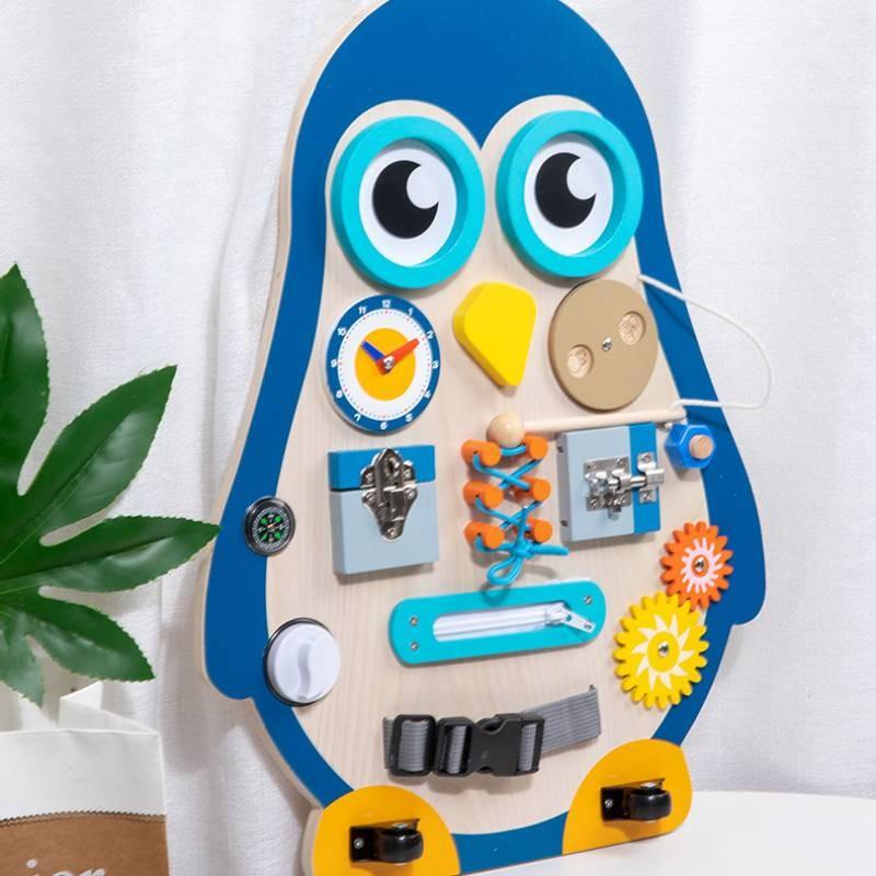 Wooden Shaped Penguin Unlock Montessori Entertainment Board Children Toy Puzzle