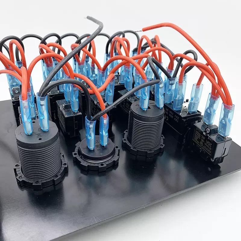 6-Position Rocker Switch Panel with USB Charger & 12V Power Socket for Vehicles