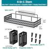 Hanging Spice Rack Wall Mount Over Stove Spice Organizer Shelf with Wall Hanging Utensil Holder 6 Hooks for Kitchen Black