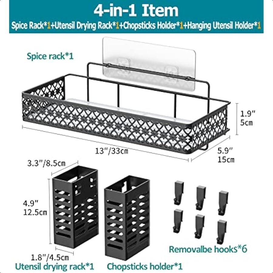 

Подвесная полка для специй настенная над плитой органайзер для специй полка с настенным держателем для кухонных принадлежностей 6 крючков для кухни черный United States
