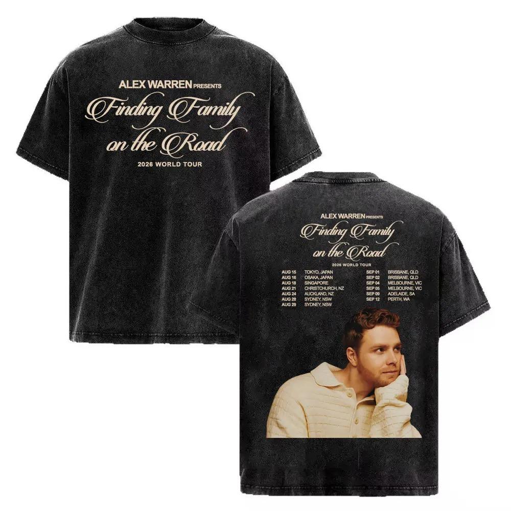 Alex Warren Finding Family On The Road Tour 2025 Vintage Washed Oversized T-Shirt Pop Music Concert Unisex Streetwear T-shirt