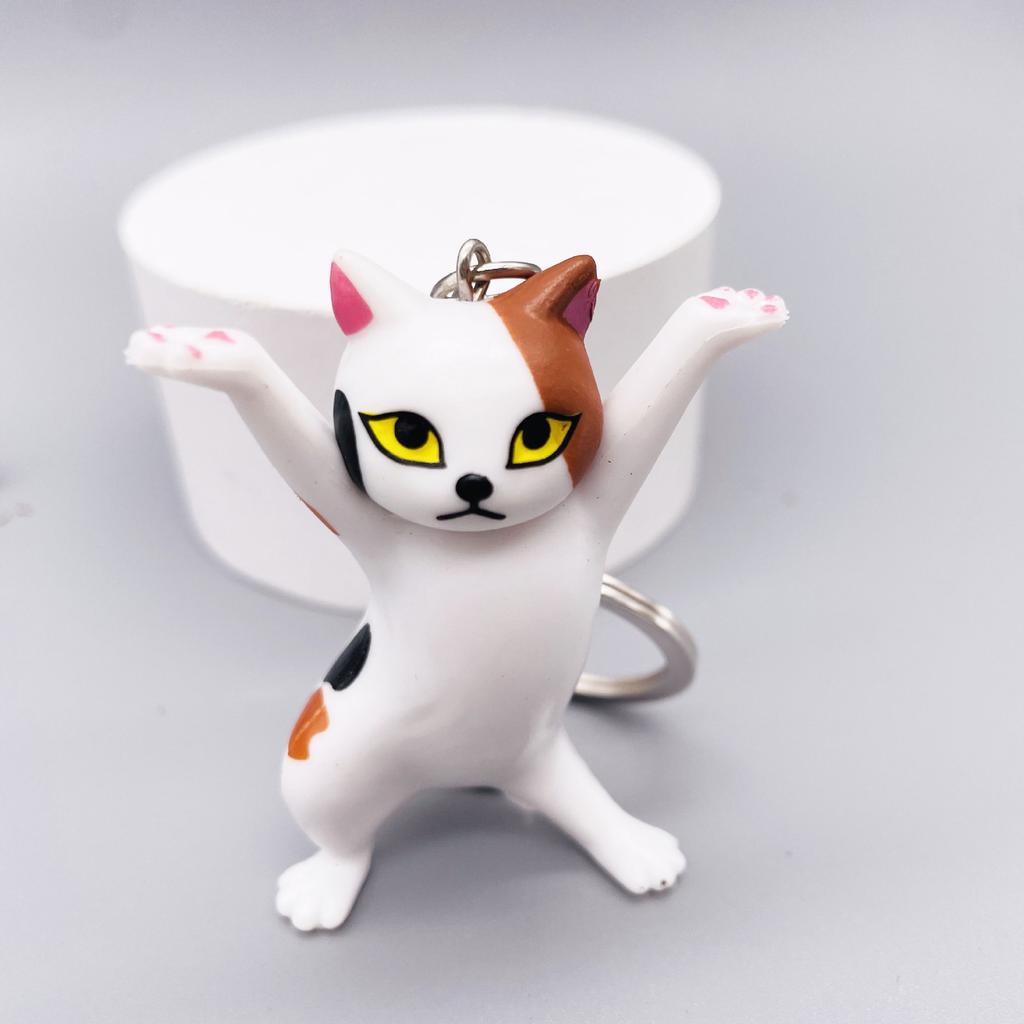 Cute Cat Figurine Keychain Creative Accessories for Women and Kids Couple Family Keychain Pendant
