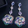 Dunhuang Net, Needle Fringed Earrings, Bridal Noble Zircon Stud Earrings Jewelry