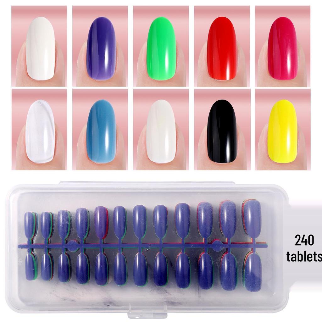 Colored Glitter Nail Art Tips - 240-Piece Set with Various Styles and Multiple Colors, Boxed Fake Fingernail Stickers