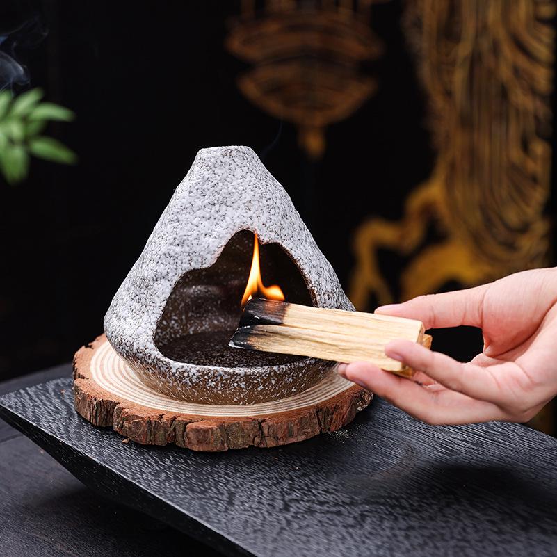 Ceramic Sage Burning Incense Burner Fireplace Ornament with Aroma Diffuser