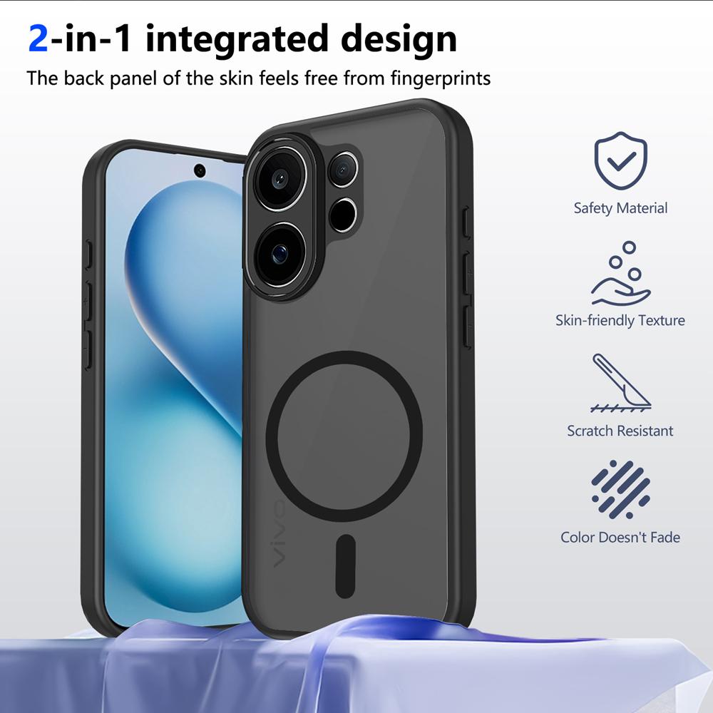 KEYSION Magnetic Phone Case for VIVO V60 Soft Silicone+PC Matte Translucent Clear Shockproof Back Cover for VIVO V60 5G