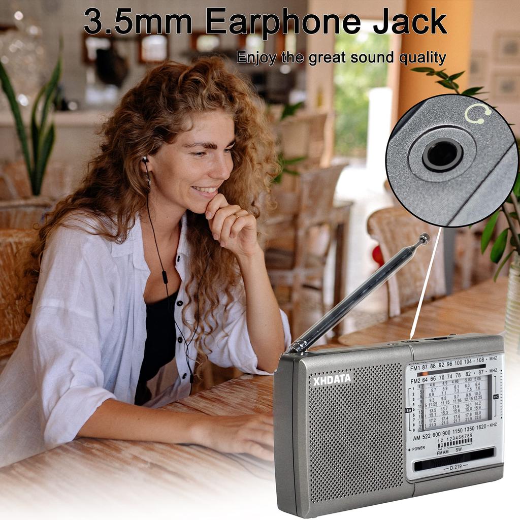 XHDATA D219 Small Portable Radio Short Wave Radio FM AM SW Wide FM Compatible Disaster Prevention Radio 11 Band Stereo High Sensitivity DSP Pocket