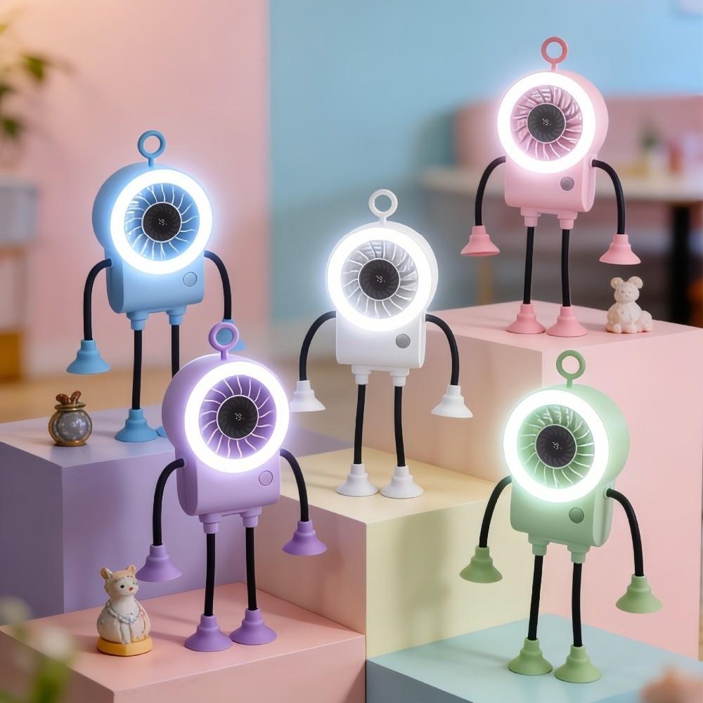 Flexible Bendable Robot Suction Cup Fan Quiet Operation Desk Fan Cartoon Mini Sucker Fan Daily Use