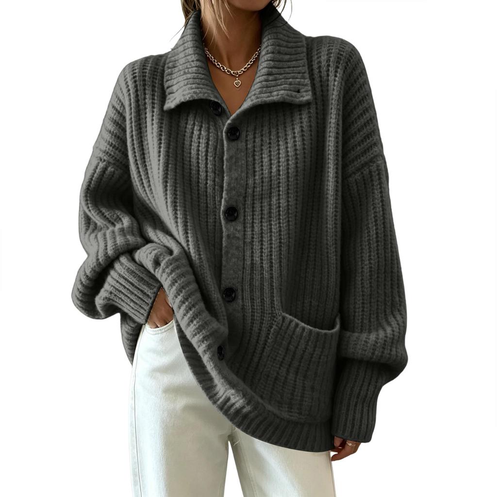 Women's Color Loose Fit Knit Cardigan with Pockets for Daily Wear