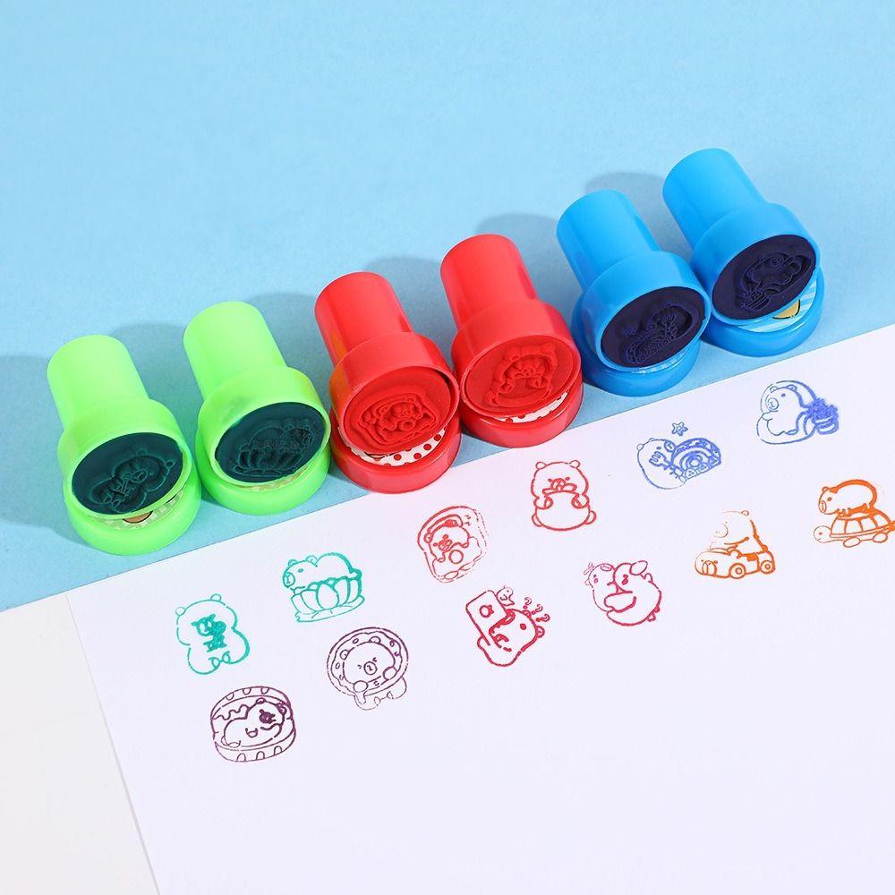 12PCS/Set Plastic Self-ink Seal Capybara Patterns Photo Album Stamp Graffiti Stamped Toys  Students