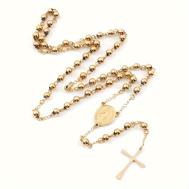 1pc, Retro Unisex Y-shaped Cross Circular Pendant Necklace, Luxurious and Stylish Rose Chain