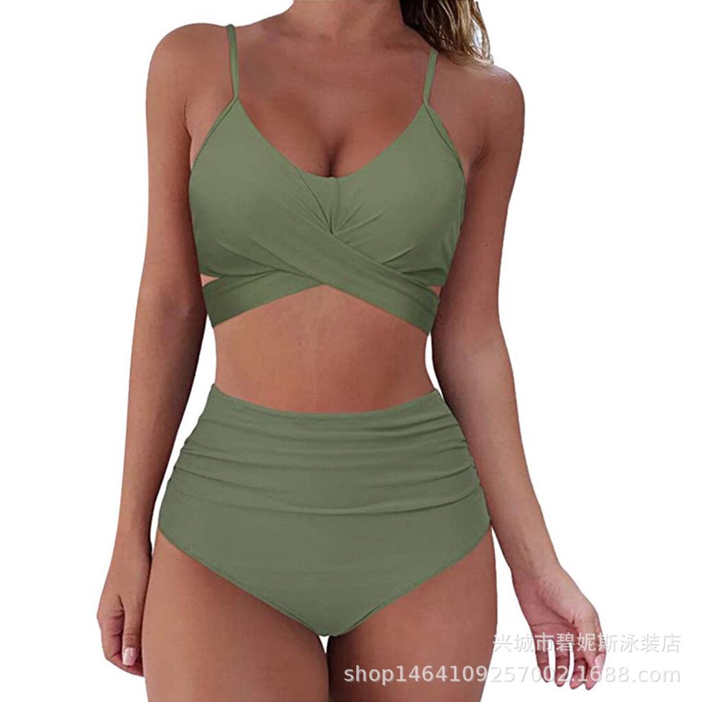 High Waist Leopard Cross Design Sexy Two Piece Bikini Swimsuit Trendy For Beach Holiday