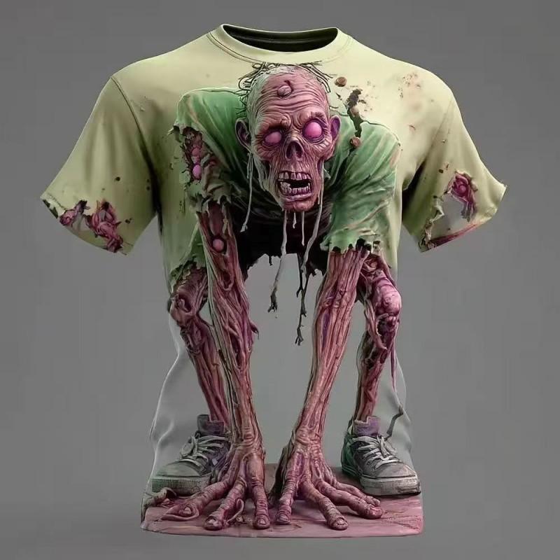 Mens Loose Fit Hooded Sweatshirt Halloween Horror Cartoon Print Long Sleeve Pullover Teens Adults