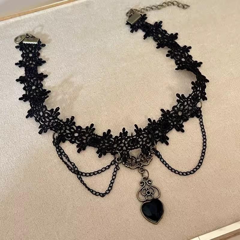 Pure Desire Wind White Lace Flower Tassel Necklace Vintage Court Wind Pearl Neck Strap Sweet Lolita Collarbone Chain