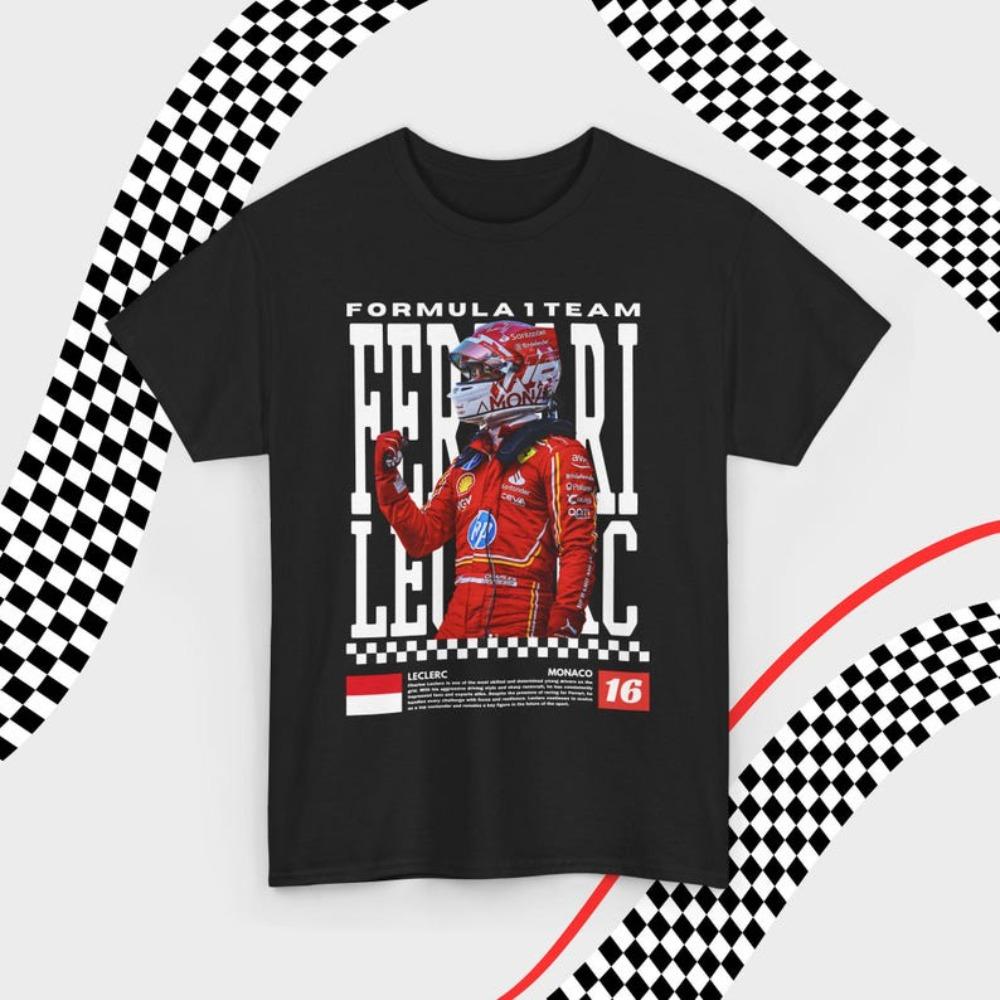 Charles Leclerc Ferrari F1 #16 Monaco Driver Vintage Graphic T-Shirt, Unisex Oversized Streetwear, Formula 1 Fan Gift