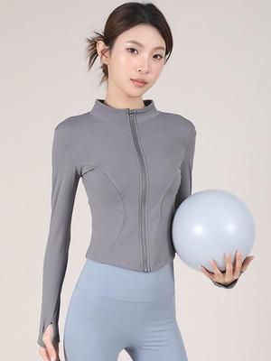 Women's Quick-Dry Plus Velvet Yoga Tracksuit – Long Sleeve Zipper Cardigan for Autumn and Winter Fitness