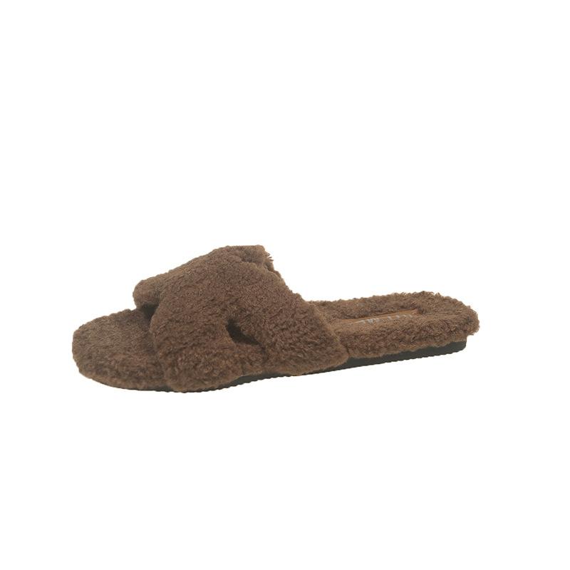 Internet-Berühmtheit flauschige Hausschuhe Damen tragen 2025 Frühling und Herbst neu flauschige Baumwoll-Schlepp flache Sohle warme Hausschuhe