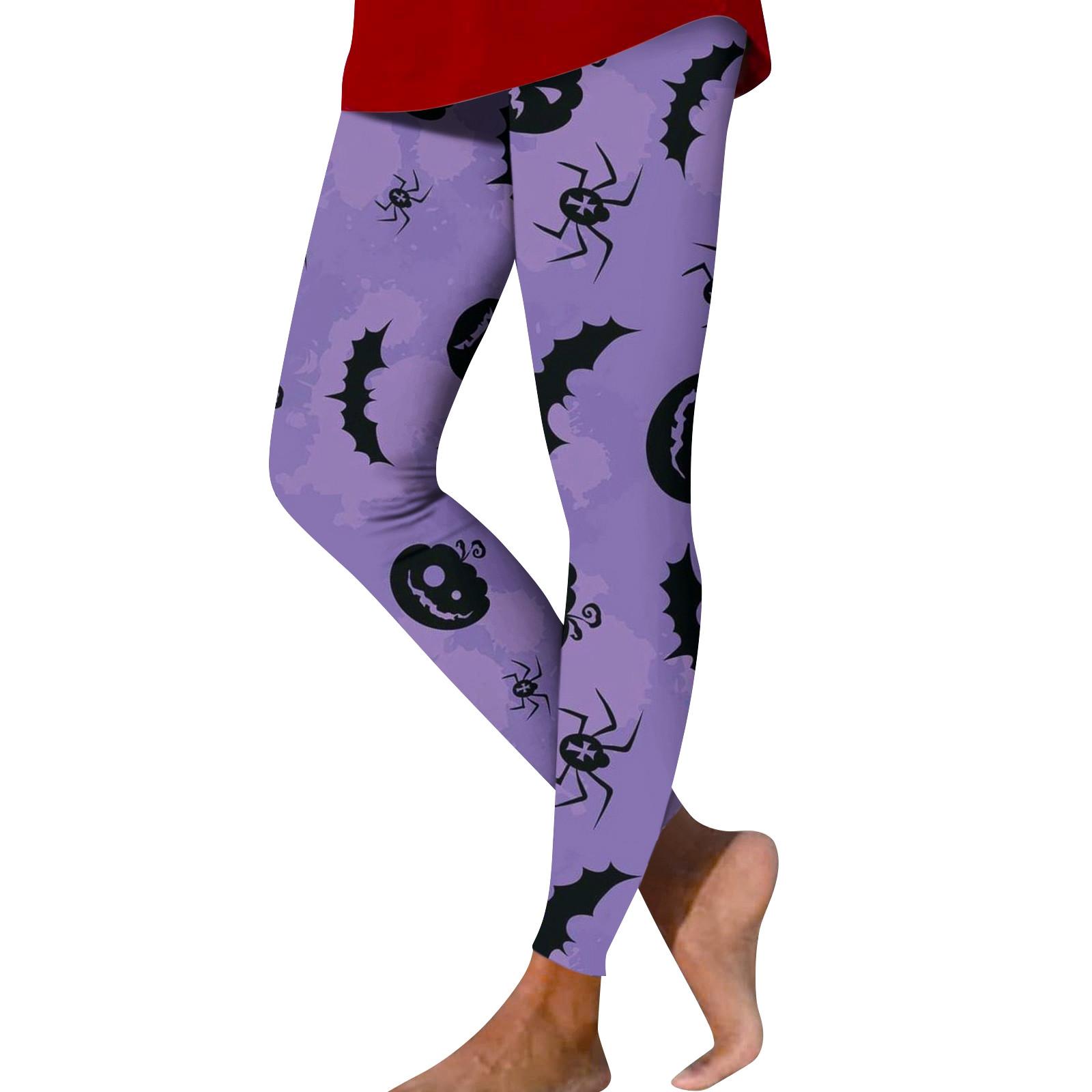 

Женские модные брюки с эластичной нижней частью и принтом на Хэллоуин, эластичные брюки для йоги, девятиминутные брюки S фиолетовый