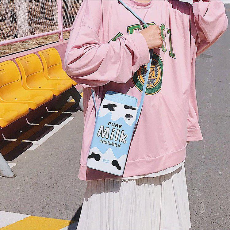 

Funny Furit Printing Shoulder Bag Girl Lovely Cartoon Strawberry Banana Milk Crossbody Bag Women Purse Handbag Flap небесно-голубой