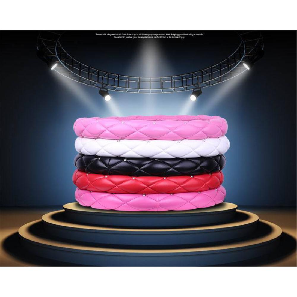 Black Car Steering Wheel Cover Pu Leather 38Cm Rhinestone Crystal Diamond Crown