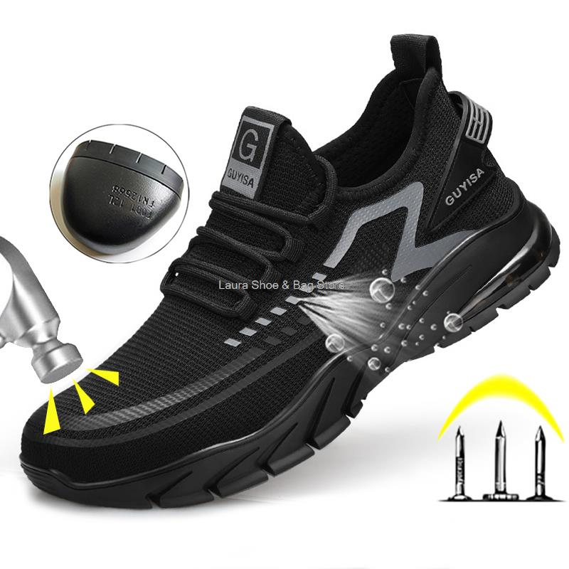 Fashion Summer new mesh safety shoes comfortable breathable work shoes male steel toe anti-smash construction work safety boots man 2024
