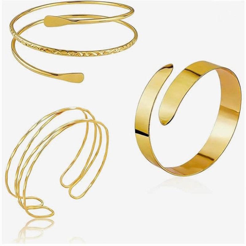 Geometric Metal Arm Bangle Set: Adjustable, Hollow, Exaggerated Design for Women