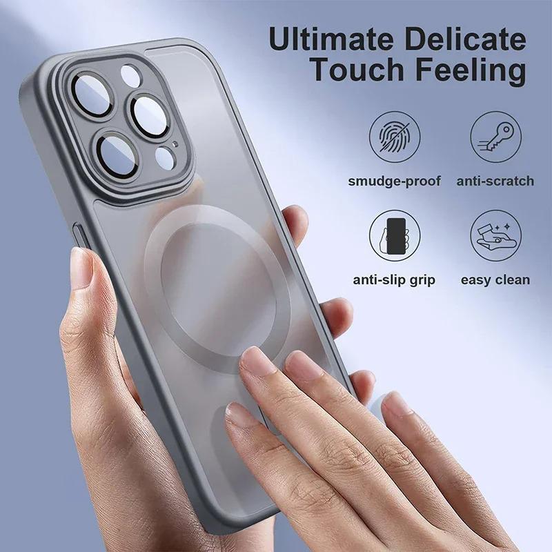 For Magsafe Matte Clear Magnetic Case For iPhone 15 14 Plus 13 12 11 Pro Max Lens Protection Wireless Charging Shockproof Cover