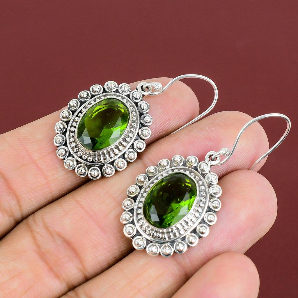 Faceted Peridot Earrings Vintage Jewelry Gemstone Earring 925 Sterling Silver Earring Handmade Jewelry Birthstone Earrings Anniversary Gifts