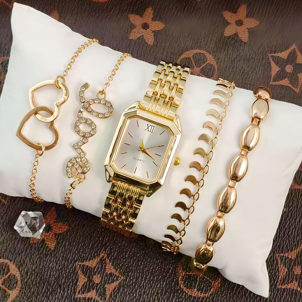 LP43  Gift Set Fashion Square Watch Stainless Steel Women Wristwatch Luxury Casual Dress Watches Without Box for Ladies