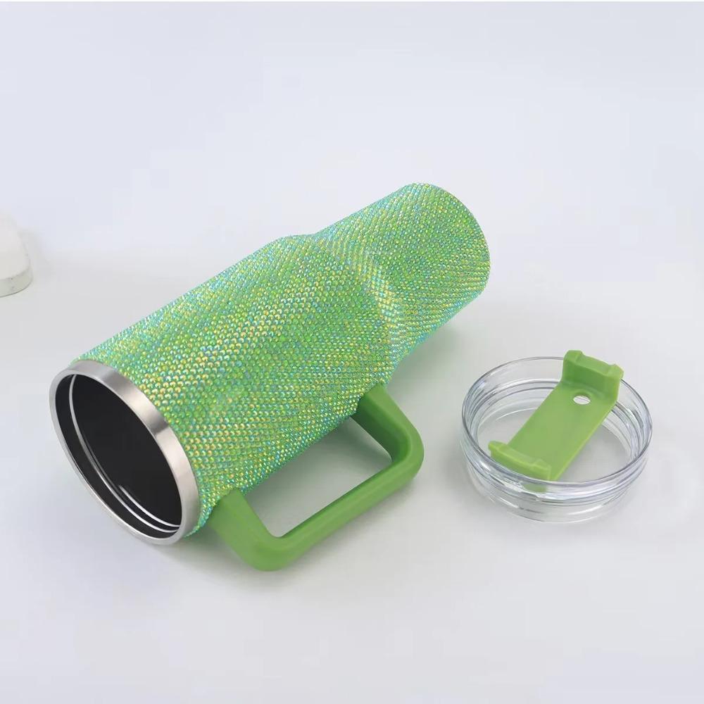 Rhinestone 40oz Insulated Tumbler with Straw Cup with Handle Sliding Bottle for Bling Lid Her Gift Diamond Steel Stainless Water