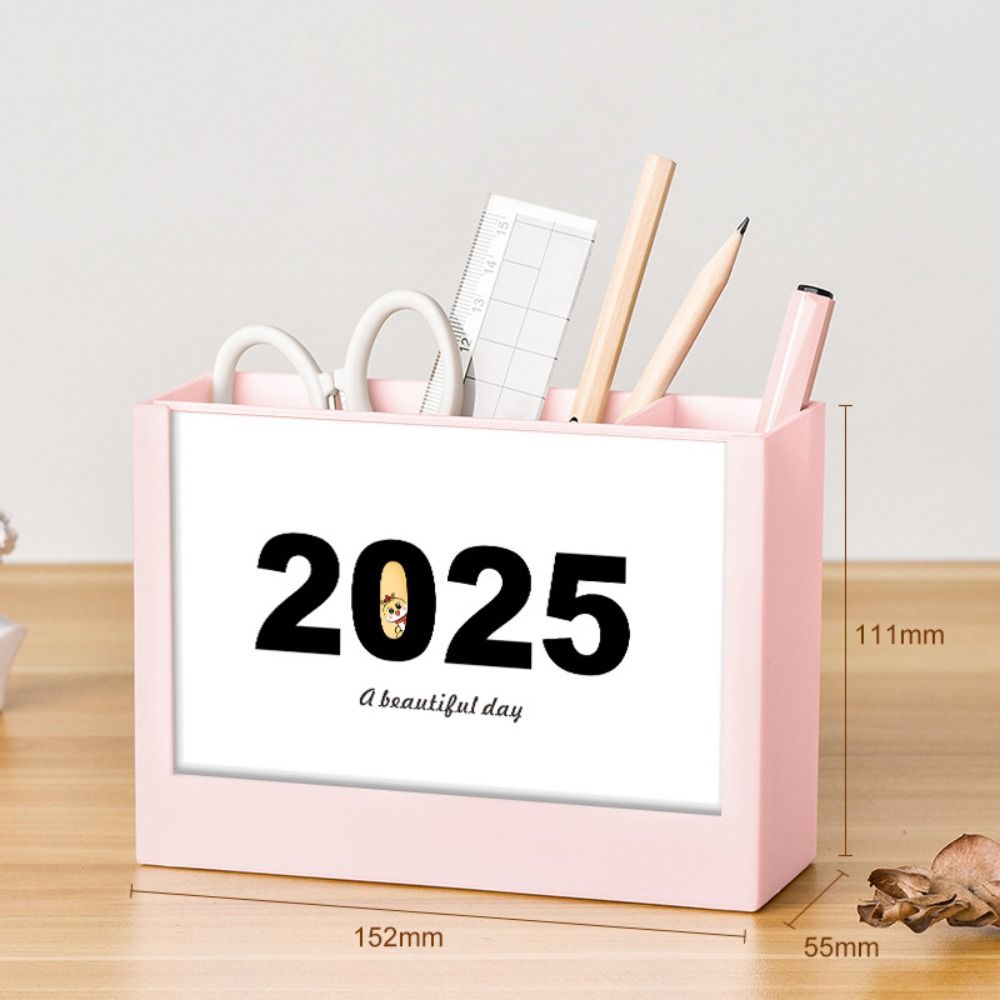 Multi-Function Desk Calendar Organizers 2025 Desktop Stationery Organizer Pencil Storage Box  Home