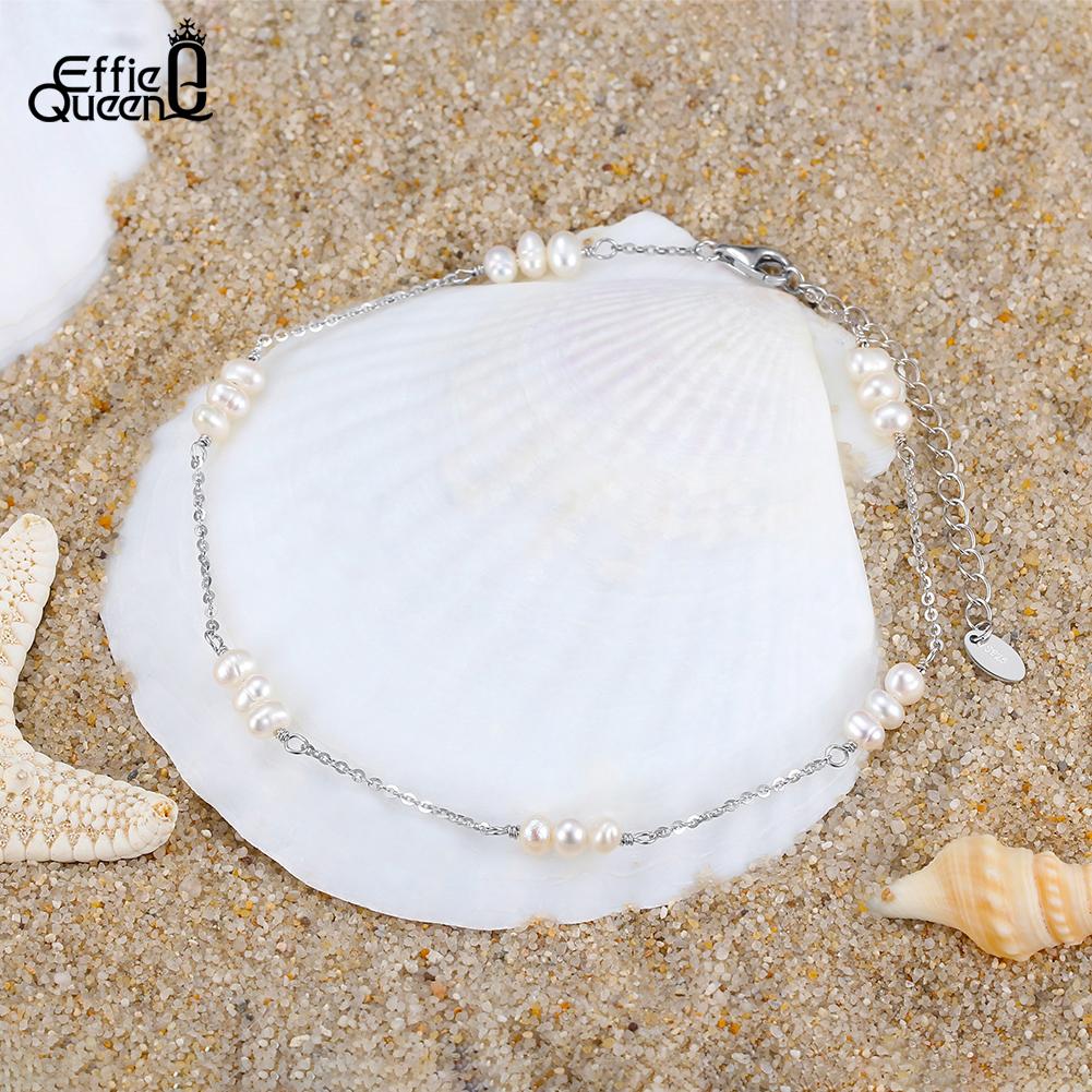 Effie Queen Fashion Natural Pearl Anklet S925 Silver Dainty Wear Pearls Foot Chain Jewelry Summer Accessories Holiday Gift SA36