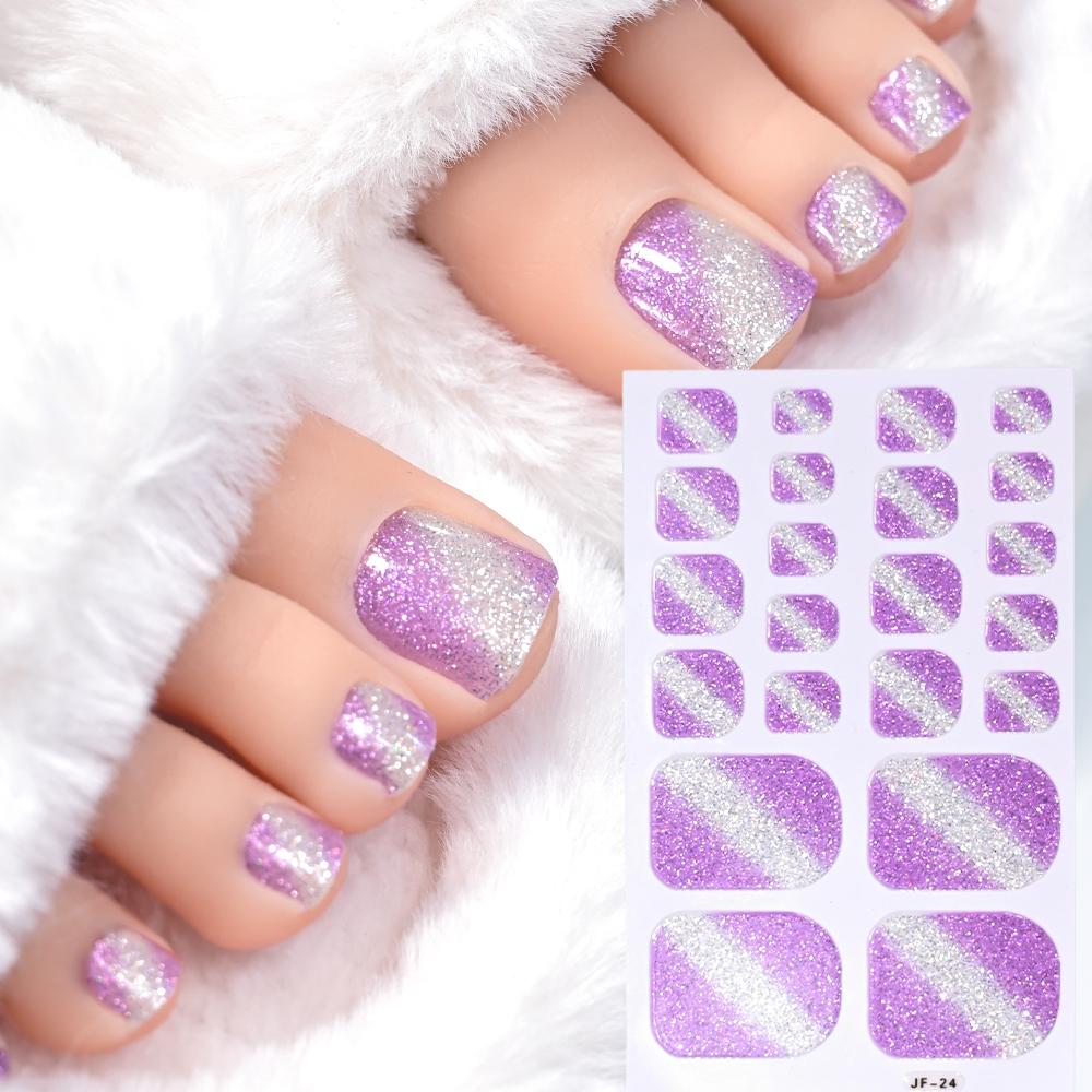 22tips/Sheet Glittering Toenails Manicure Art Decals Baking Free Toe Nail Stickers Full Cover Removable Adhesive DIY Nail Patch*