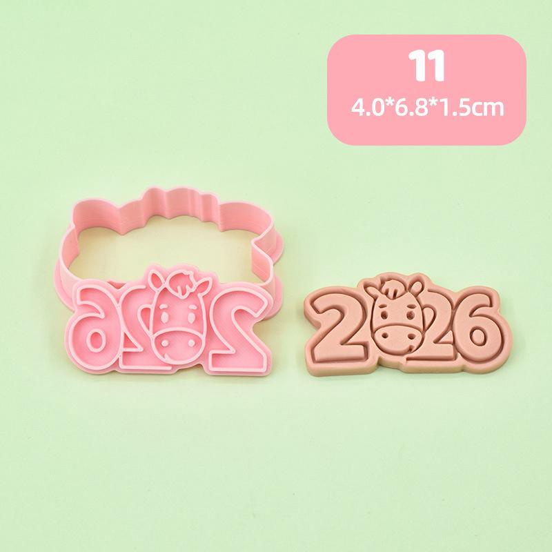 Year Of The Horse Cookie Cutters Chinese New Year 3D Cartoon Horse Shape Pressable Biscuit Mold Cookie Stamp Kitchen Baking Tool