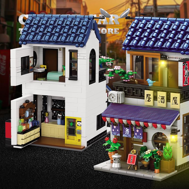 Non-Toxic New City Japanese Style Store Building Blocks Led Playroom Moc Bricks Puzzle Toy Street View Shop Model Adult Birthday Gifts Diy
