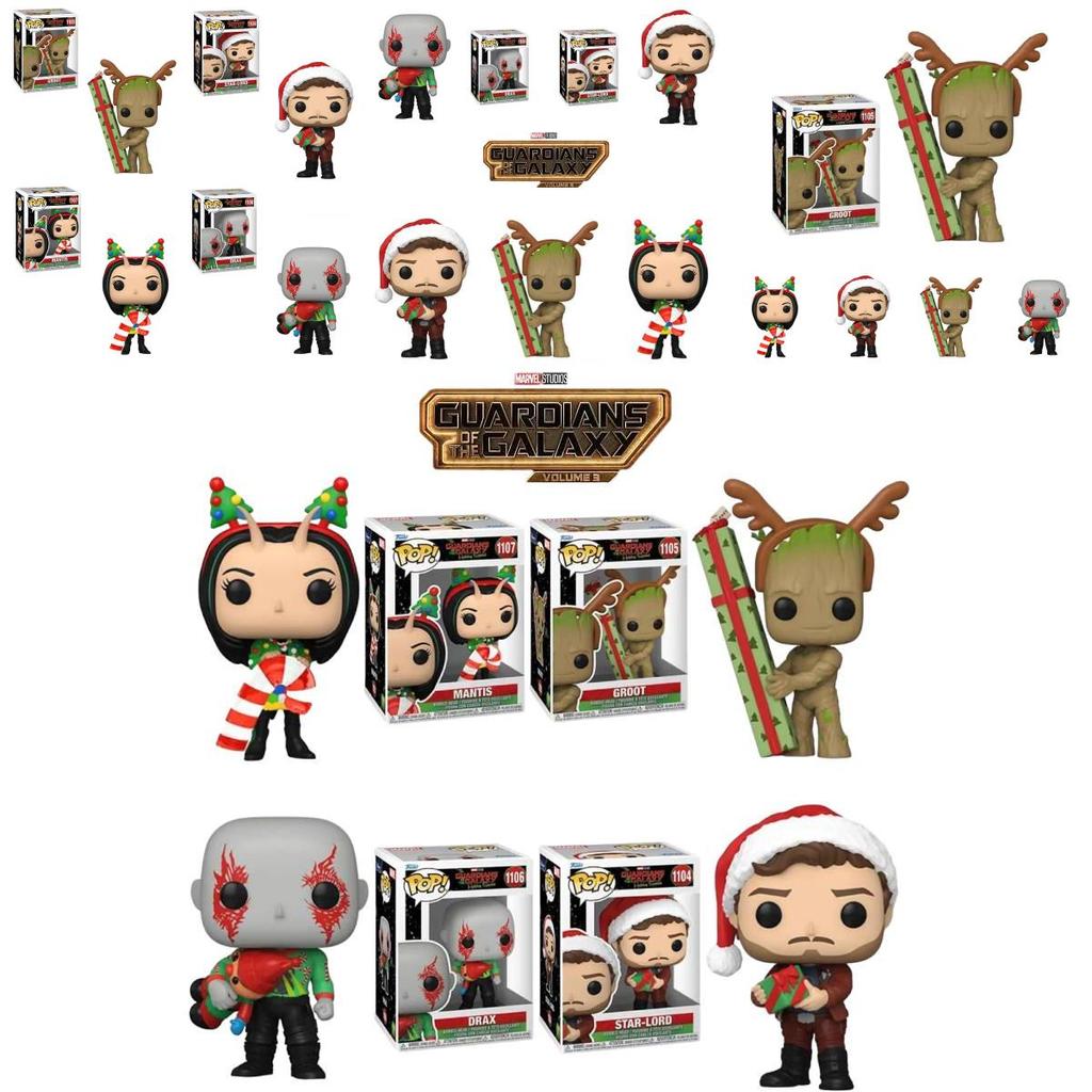 Marvel Guardians Of The Galaxy Christmas Edition Funko Pop Figures Star-lord Groot Drax Mantis 10cm Height