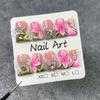 Handmade 3D Floral Butterfly Nail Art Tips Short Duckbill Shape Glitter Aurora Acrylic Press-On Nails Women