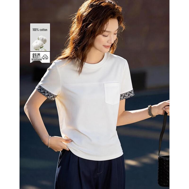 Demana Women s Pure Cotton Color Block Print Pocket T-Shirt M